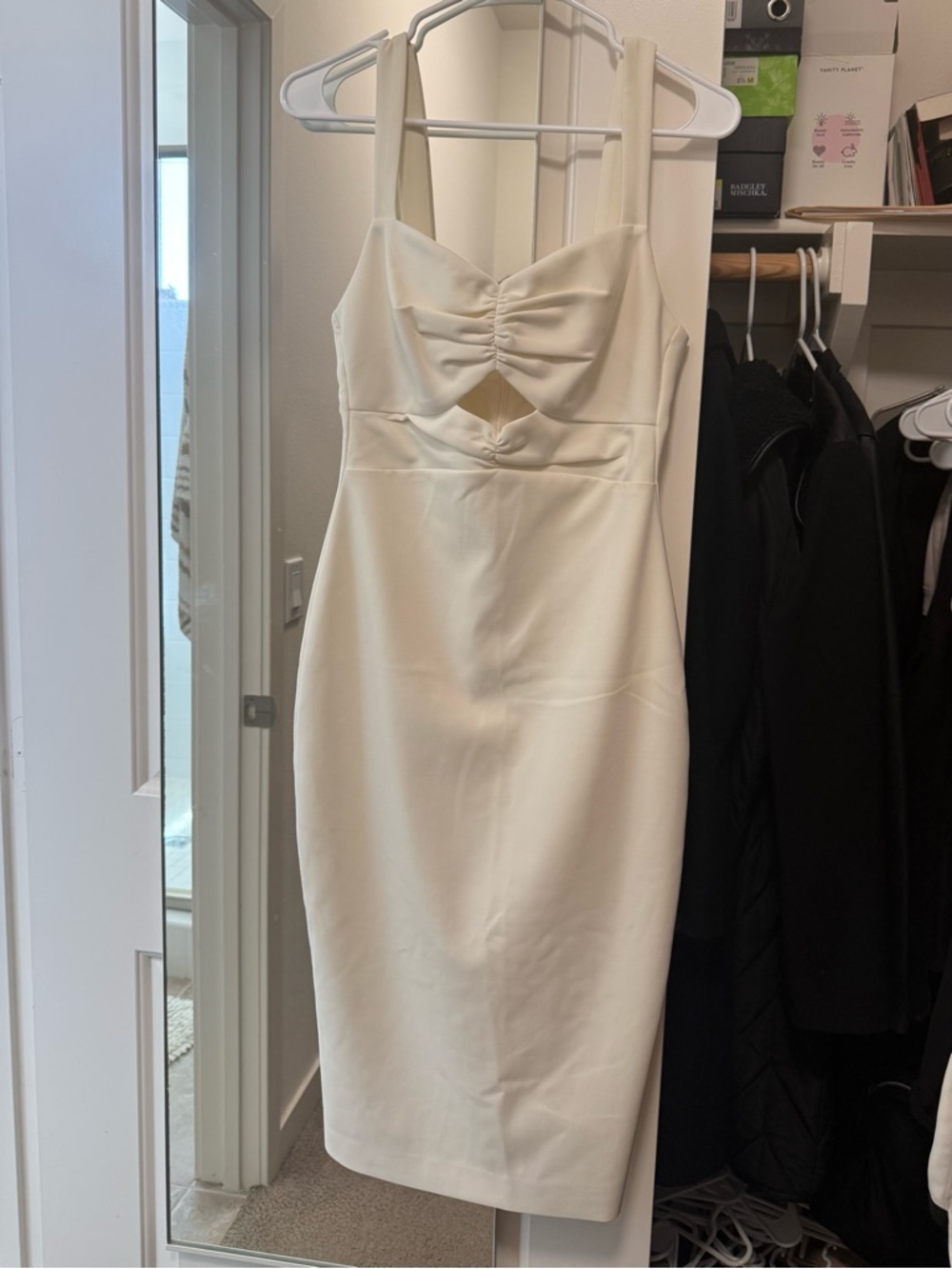 Likely white Midi Dress with Front Twist Detail